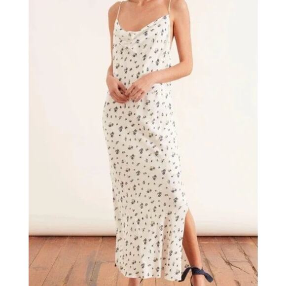 Samsøe Samsøe White Blue Floral Motif Chiffon Apples Slip Midi Dress Large - Picture 8 of 14